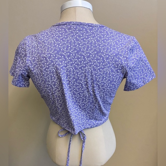 NWT No Boundaries Purple Short Sleeve coquette Wrap Crop Top women's teen Large - Picture 4 of 10